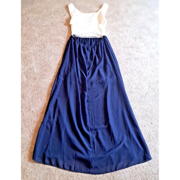 Go COCO Maxi Dress Women's Small White Navy Tank A-Line Stretch 54"L - Picture 5 of 11